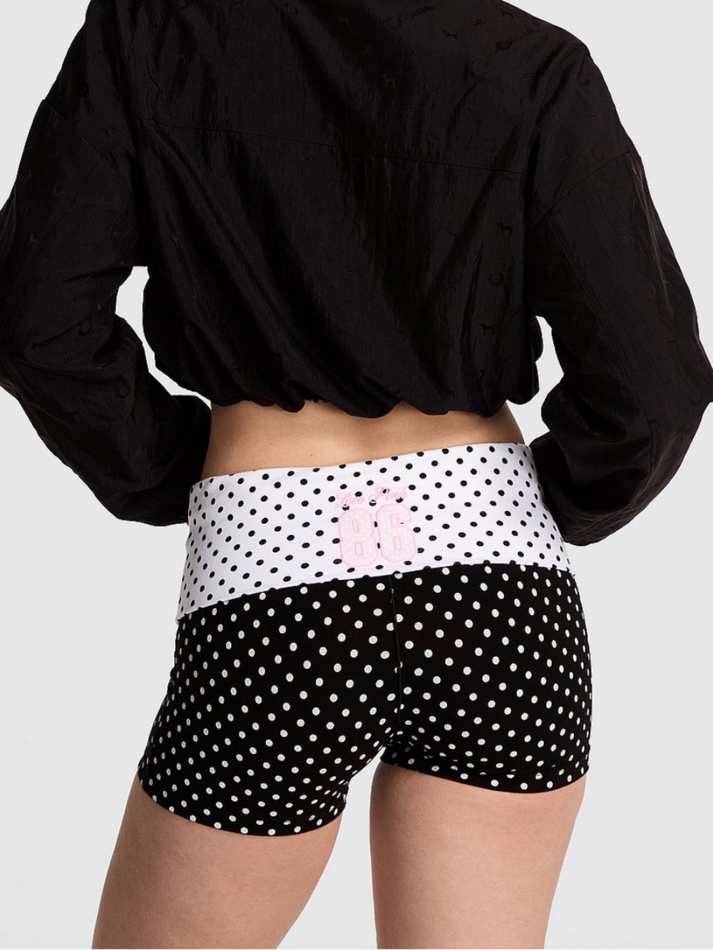 New S L Victoria’s Secret PINK Shorts Black Polka Dot Cotton 3” Foldover Bike